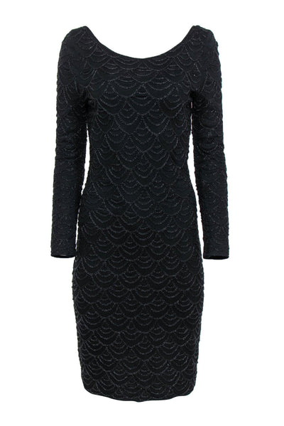 Current Boutique-Carmen Marc Valvo - Black Beaded Long Sleeve Midi Dress Sz M