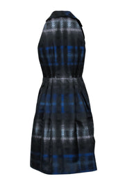 Current Boutique-Carmen Marc Valvo - Black & Blue Printed A-Line Collared Dress Sz 2