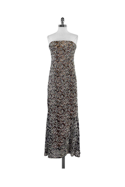 Current Boutique-Carmen Marc Valvo - Black & Blush Floral Lace Overlay Gown Sz 4