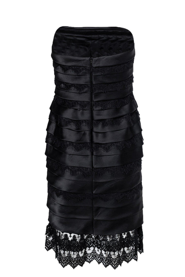Current Boutique-Carmen Marc Valvo - Black Layered Lace Strapless Dress Sz 6