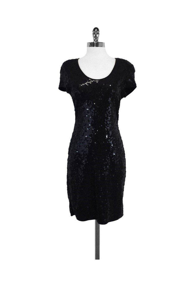 Current Boutique-Carmen Marc Valvo - Black Sequin Short Sleeve Dress Sz XS