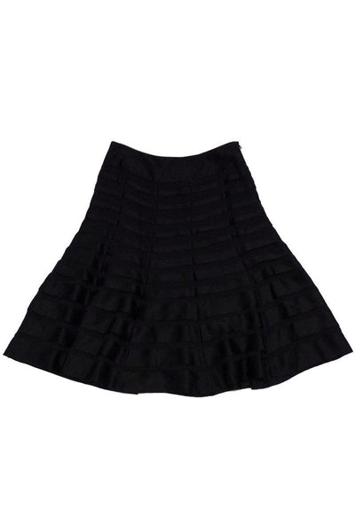 Current Boutique-Carmen Marc Valvo - Black Silk Tiered Circle Skirt Sz 4