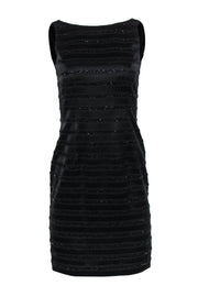 Current Boutique-Carmen Marc Valvo - Black Striped Beaded Sheath Dress Sz 2