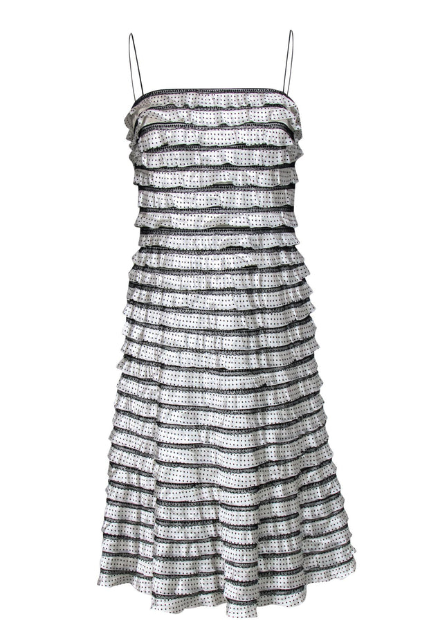 Current Boutique-Carmen Marc Valvo - Black & White Polka Dot Tiered Silk A-Line Dress Sz 6