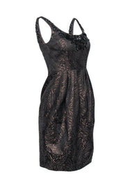 Current Boutique-Carmen Marc Valvo - Brown & Bronze Metallic Shift Dress w/ Jeweled Neckline Sz 2