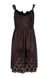 Current Boutique-Carmen Marc Valvo - Brown Silk Lace Hem Dress Sz 10