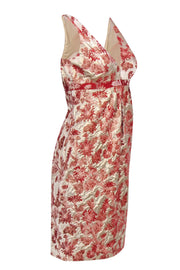 Current Boutique-Carmen Marc Valvo - Gold Sleeveless Midi Dress w/ Red Floral Jacquard Sz 6