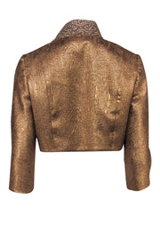 Current Boutique-Carmen Marc Valvo - Gold Textured Cropped Jacket w/ Beading Sz 6
