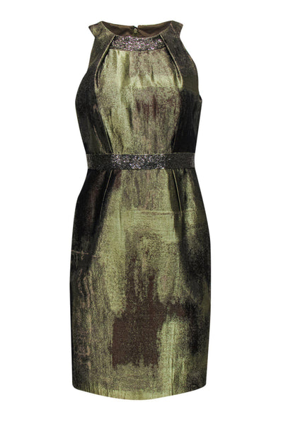 Current Boutique-Carmen Marc Valvo - Green & Brown Metallic Beaded Dress Sz 4