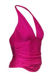 Current Boutique-Carmen Marc Valvo - Hot Pink Silk Halter Top w/ Ruching Sz 4