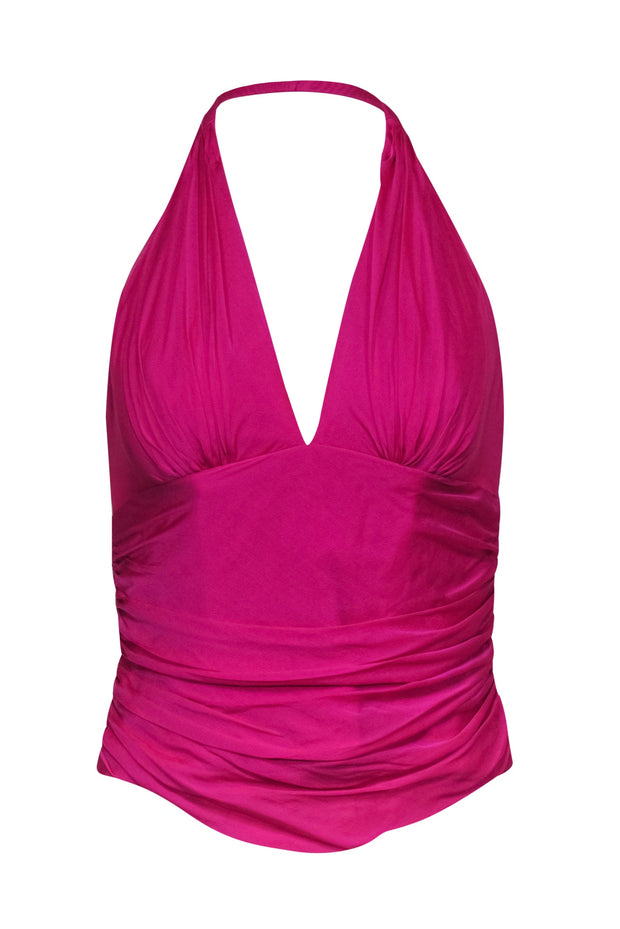 Current Boutique-Carmen Marc Valvo - Hot Pink Silk Halter Top w/ Ruching Sz 4
