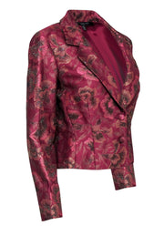 Current Boutique-Carmen Marc Valvo - Raspberry Pink Beaded Floral Cropped Jacket Sz 10