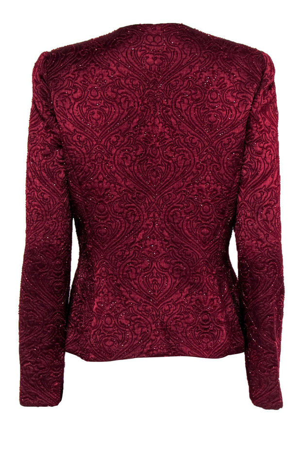 Current Boutique-Carmen Marc Valvo - Red Textured Metallic Beaded Jacket Sz 10