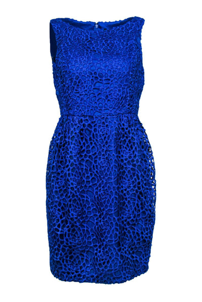 Current Boutique-Carmen Marc Valvo - Royal Blue Open Weave Crochet Dress Sz 6