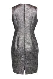 Current Boutique-Carmen Marc Valvo - Silver Metallic Dress w/ Beaded, Embroidered & Faux Leather Paneling Sz 10