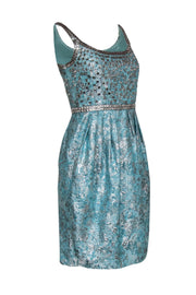 Current Boutique-Carmen Marc Valvo - Sky Blue & Silver Floral Brocade Dress w/ Jewels Sz 4