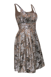 Current Boutique-Carmen Marc Valvo - Taupe & Silver Pleated A-Line Dress w/ Rhinestones Sz 4