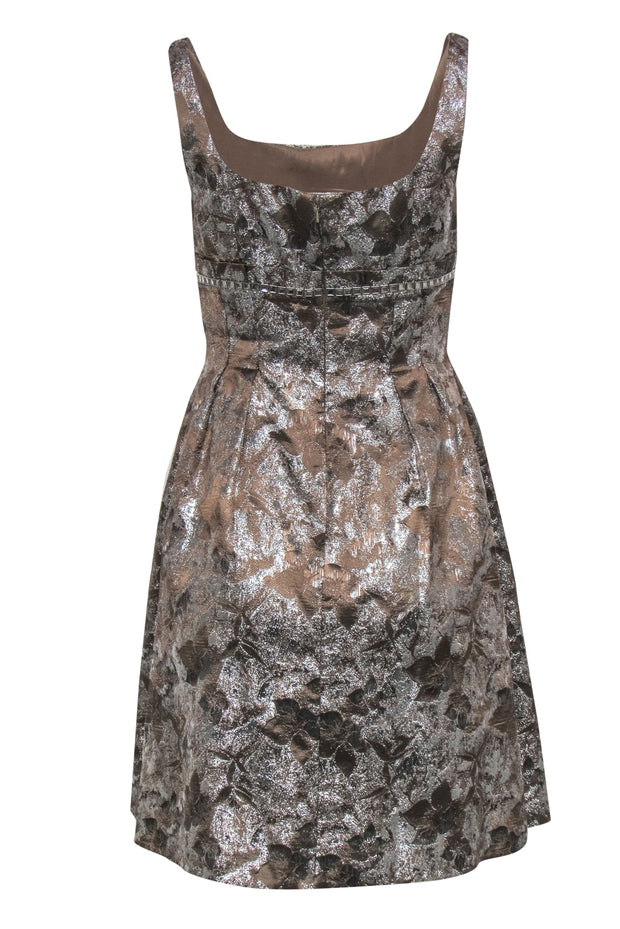 Current Boutique-Carmen Marc Valvo - Taupe & Silver Pleated A-Line Dress w/ Rhinestones Sz 4