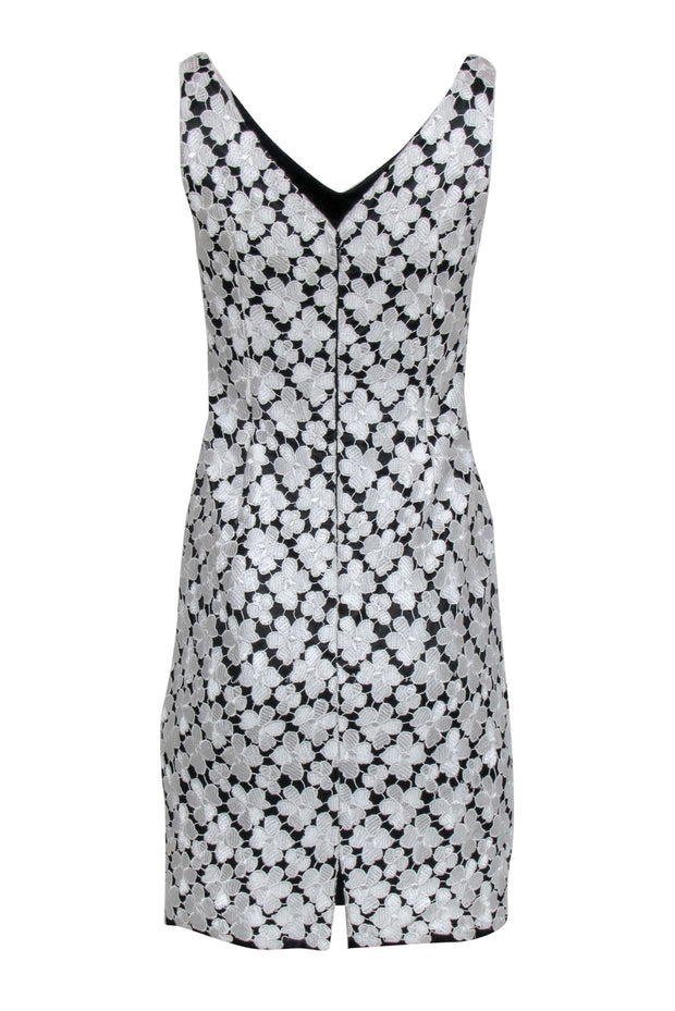 Current Boutique-Carmen Marc Valvo - White & Black Floral Lace Sleeveless Sheath Dress Sz 2