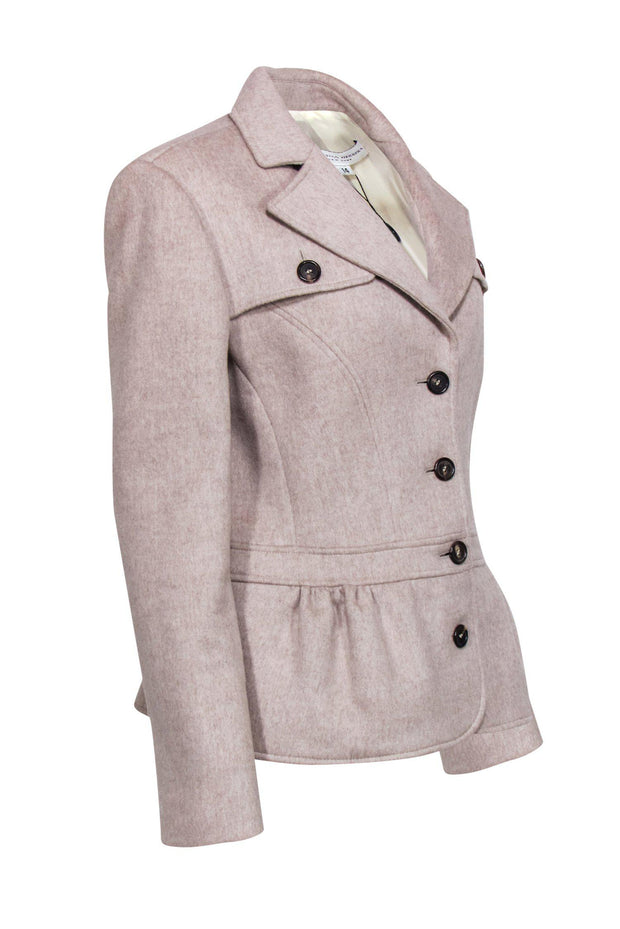 Current Boutique-Carolina Herrera - Beige Button-Up Jacket w/ Peplum Hem Sz 14