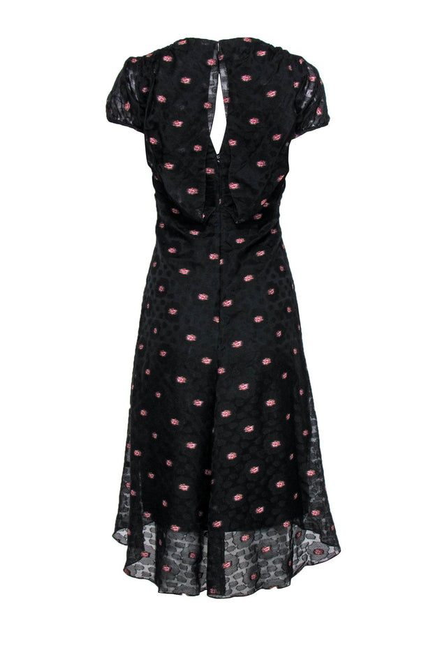Current Boutique-Carolina Herrera - Black Silk Floral Dress w/ Plunge V-Neckline Sz 2