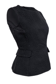 Current Boutique-Carolina Herrera - Black Textured Peplum Blouse Sz 8