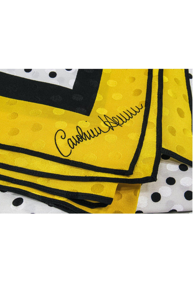 Current Boutique-Carolina Herrera - Black, White & Yellow Polka Dot Scarf