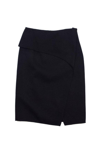 Current Boutique-Carolina Herrera - Black Wool Folded Midi Skirt Sz 8