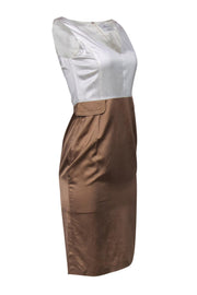 Current Boutique-Carolina Herrera - Ivory & Taupe Satin Sheath Dress w/ Stitching Sz 4