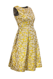 Current Boutique-Carolina Herrera - Metallic Yellow Floral A-Line Dress Sz 6