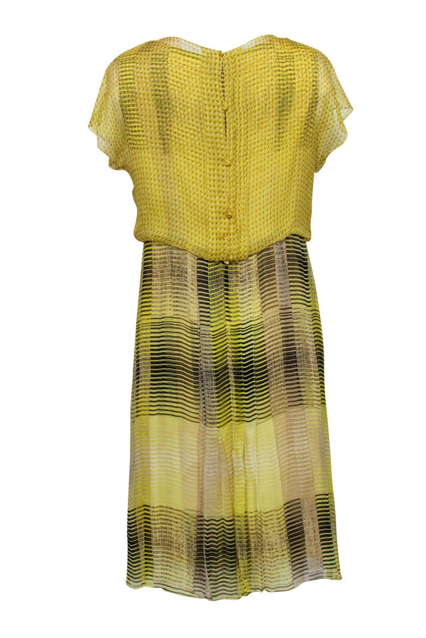 Current Boutique-Carolina Herrera - Yellow & Beige Silk Patterned Dress Sz 12