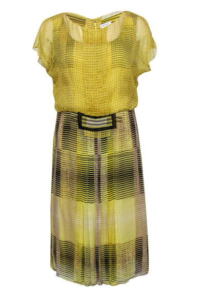 Current Boutique-Carolina Herrera - Yellow & Beige Silk Patterned Dress Sz 12