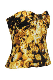 Current Boutique-Carolina Herrera - Yellow & Black Floral Print Strapless Bustier Top w/ Bow Sz 4