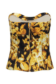 Current Boutique-Carolina Herrera - Yellow & Black Floral Print Strapless Bustier Top w/ Bow Sz 4