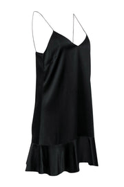 Current Boutique-Caroline Constas - Black Satin Shift Dress w/ Flounce Hem Sz S