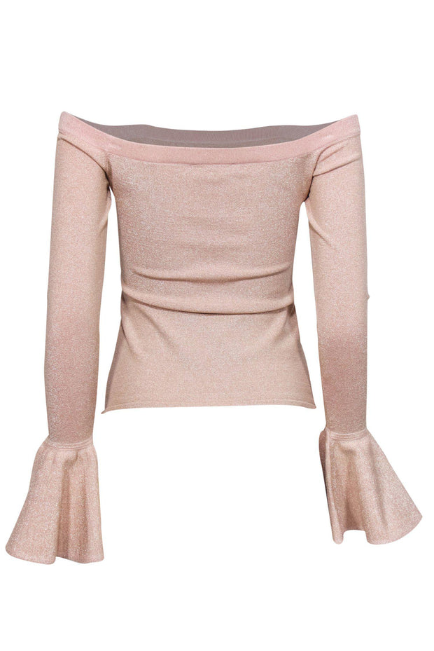 Current Boutique-Caroline Constas - Light Pink Sparkly Off-the-Shoulder Blouse w/ Bell Sleeves Sz M
