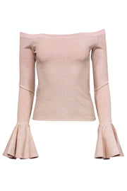 Current Boutique-Caroline Constas - Light Pink Sparkly Off-the-Shoulder Blouse w/ Bell Sleeves Sz M