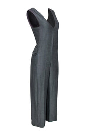 Current Boutique-Cartonnier - Dark Grey Herringbone Sleeveless Straight Leg Jumpsuit Sz S