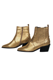 Current Boutique-Carvela - Gold Snakeskin Heeled Booties Sz 6
