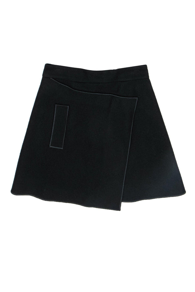 Current Boutique-Carven - Black Wool Blend Asymmetric A-Line Skirt Sz 8
