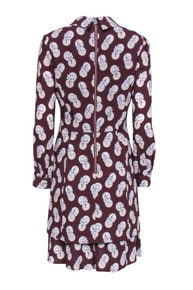 Current Boutique-Carven - Burgundy & Floral Collared Dress Sz 2