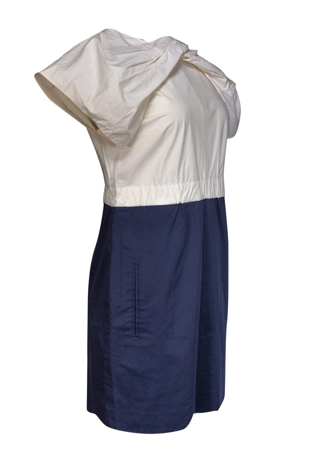 Current Boutique-Carven - Cream & Navy Dress w/ Knotted Neckline Sz 12