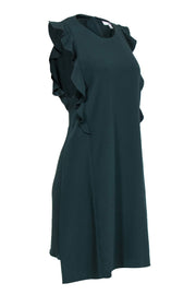 Current Boutique-Carven - Hunter Green Cap Sleeve Shift Dress w/ Ruffle Detail Sz 2