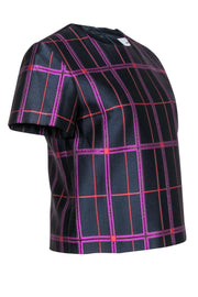 Current Boutique-Carven - Navy, Purple & Red Plaid Short Sleeve Boxy Top Sz 6