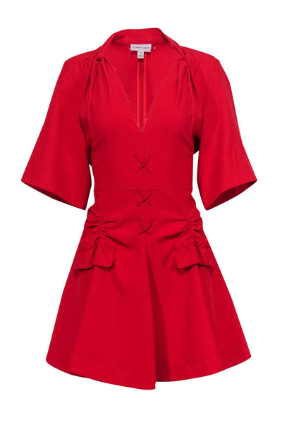 Current Boutique-Carven - Red Flared Lace-Up Cocktail Dress Sz 8