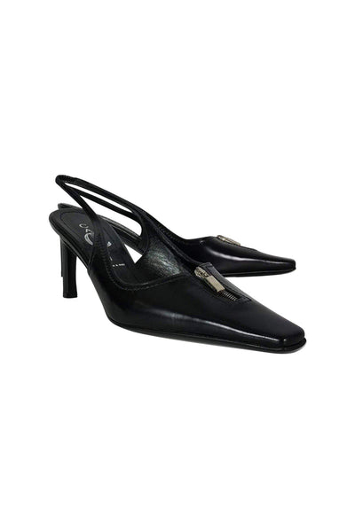 Current Boutique-Casadei - Black Pointed Leather Slingbacks Sz 7