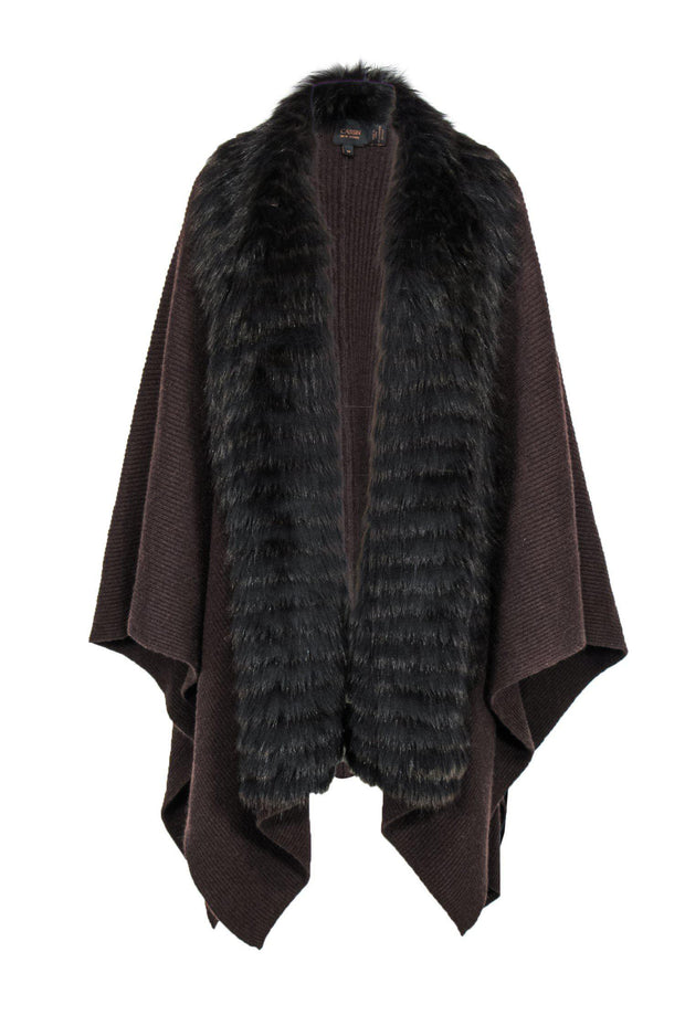 Current Boutique-Cassin - Brown Shawl w/ Fur Collar Sz M