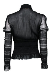 Current Boutique-Catherine Malandrino - Black Sheer Silk Button-Up Blouse w/ Smocking Sz M