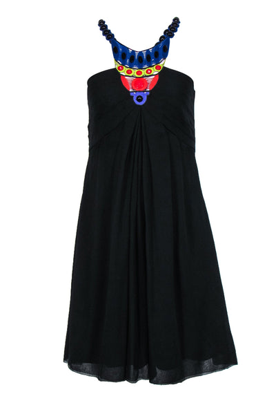 Current Boutique-Catherine Malandrino - Black Silk Shift Dress w/ Beaded & Embroidered Neckline Sz 4