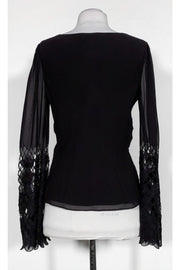 Current Boutique-Catherine Malandrino - Black V-Neck Lace Bell Sleeve Top Sz M